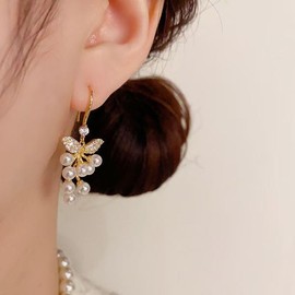 YDSURE Swinging Zircon Pearl, French Style, Silver Needles, Hypoallergenic, Popular Earrings, 18K Gold Earrings, 925 Silver, Sterling Silver Silver Copper, No Gemstone
