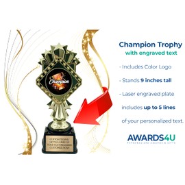 Champions Trophy 9” Tall with Engraved Plate – Award for Champion or Winner– Customize Now!