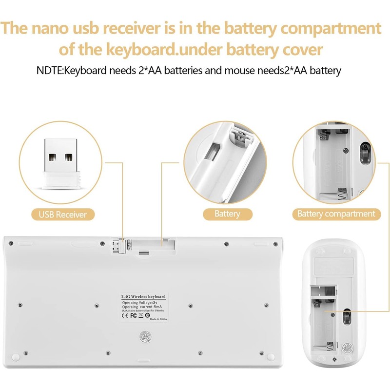 Wireless Keyboard and Mouse Combo, Compact Quiet Wireless Keyboard and
