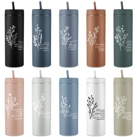 Teenyyou Christian Tumbler Gift Bulk for Women Men Bible Verse Skinny Cups 16 oz Plastic Religious Cups with Lids and Straws for Sunday School Church Pastor(Spanish Boho,10 Pcs)