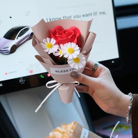 Cute Car Air Freshener Vent Clips - Flower Vent Clips with Magnetic Mini Dried Flower Bouquet, Dashboard Decor for Women, Car Decorations Interior & Wedding Gifts (beige, 5.9 inches)