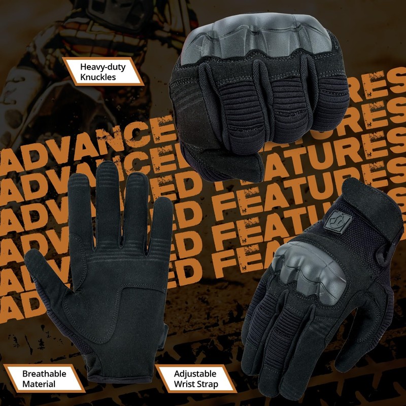 FOXKULL Tactical Gloves for Men, Touchscreen Motorcycle Gloves with Hard