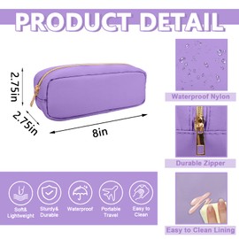 UIXIZQ Waterproof Small Pencil Case Makeup Bag for Purse,Cute Pencil Pouch Preppy Nylon Makeup Brush Holder with Zipper,Girls Portable Storage Case Small Pen Bag for Office College(Slim-Purple)