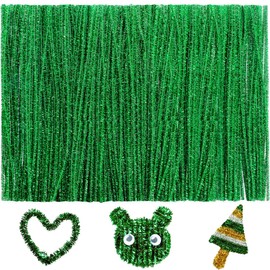 GAGANIU 200pcs Pipe Cleaners, Pipe Cleaners for Crafts, Craft Supplies Chenille Stems for Art&Craft Christmas DIY Projects(12inch*6mm,Green Glitter)