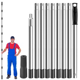 Paint Roller Extension Pole 11.8Ft,10 Segmented Lightweight Stainless Steel Telescopic Pole, Extension Pole with Tapered Adapter, Extendable Roller Pole for Painting and Cleaning Tools,Mop Handle