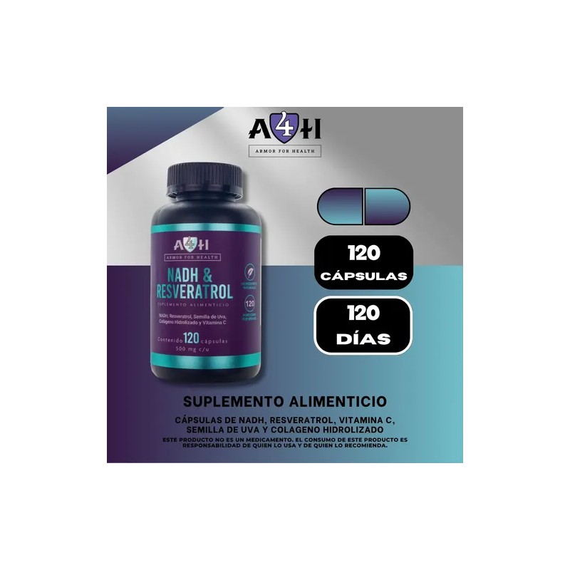 Envío Suplemento A4h Resveratrol Nadh Antioxidante 120 Caps