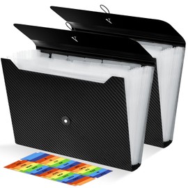 2Pcs Expanding File Folder, 13 Pockets Accordion File Holder Organizer, A4 Letter Size Paper Document Receipt Organizer Accordian Filing Folder for Classroom, Home, Office and Travel