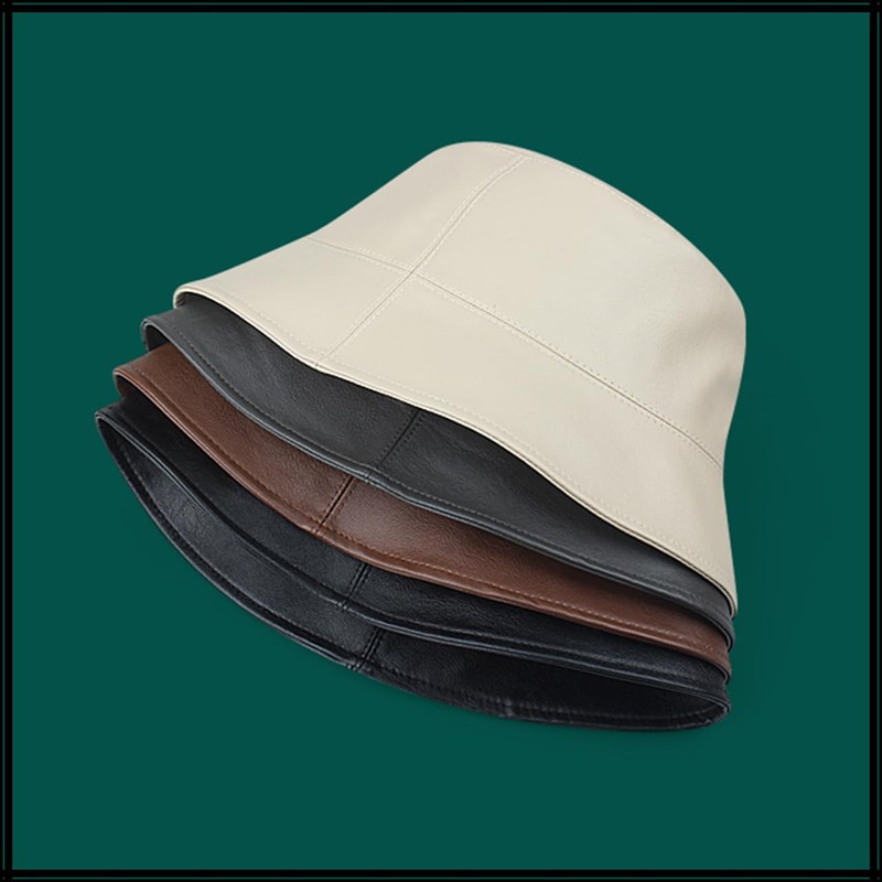 White Fang CZ246 Leather Bucket Hat, Cool, Plain Hat, Stylish,