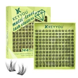 Lash Clusters 3D Effect Eyelash Clusters KEYYOU 144pcs D Curl 8-18MIX Wispy Lashes Fluffy Cluster Lashes Natural Soft DIY Lash Extension(Aura-D-MIX)