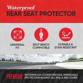Motor Trend AquaShield Waterproof Black Rear Split Bench Seat Covers for Trucks Rear Seat Cover Only - Black Car Seat Covers, Back Seat Covers Only - Durable Neoprene Spill Resistant for Kids & Dogs