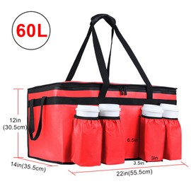 CIVJET Insulated Food Delivery Bag with Cup Holder, with Shoulder Strap, Insulated Tote Bag, Red, XXL Pro, Bag With Cup Holder