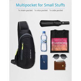 PivotWing Sling Bags for Men Women Small Backpack Rucksack Crossbody Shoulder One Strap Side Bag for Dog Walking Hiking Travel Cycling Gym Mens Cross Body Sling Chest Bag Black
