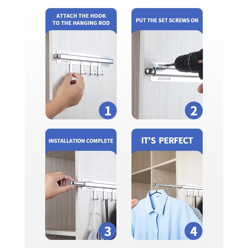 BaiNong 12 inch Valet Rod for Closets Pull Out Closet