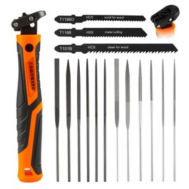 COMOWARE File & Handsaw Set, 3 Saw Blades & 12 Diamond/Needle Files, Quick Change Mechanism Metal Flies Tool Portable Case for Woodworking DIY Model Crafting Plastic Cutting Tools