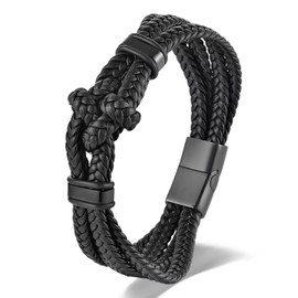 BIYONGDE Black Friendship Knot Braided Leather Bangle Bracelet for men women, Mininalist Stylish