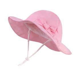 LANGZHEN Bowknot Beach Sun Protection Hats Adjustable Bucket Hats for Toddler Kids Baby and Girls(Bowknot Pink)