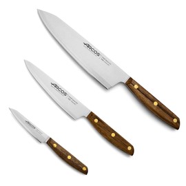 Arcos Nordika Series 3-Piece Professional Knife Set - High Precision Nitrum Stainless Steel Blades, FSC-Certified. 100% Natural Ovengkol Wood Handles