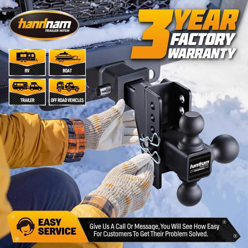 Adjustable Trailer Hitch Ball Mount with 6" Drop/Rise Fits 2"