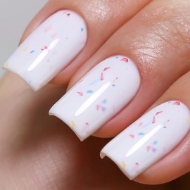 Ozzeal Gel Polish,0.5 Fl Oz White with Colorful Flake Glitter Gel Nail Polish Spring Summer LED UV Speckled Sparkle Art Starter Manicure Salon DIY Nail