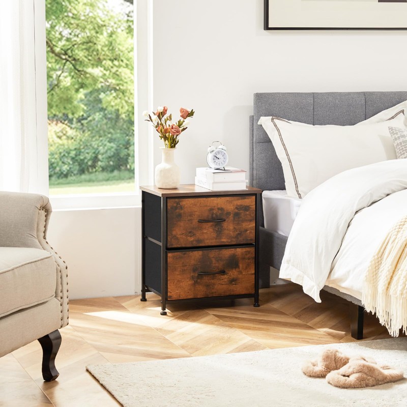 Night Stand Set of 2,2 Drawer Nightstand with Metal Frame