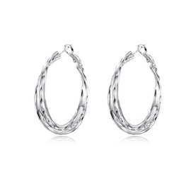 PHNIBIRD Hoop Earrings Silver Large Twisted Round Chunky Earrings Women's Simple Earrings Hypoallergenic Fashion Jewellery Suitable for Everyday Wear 40mm