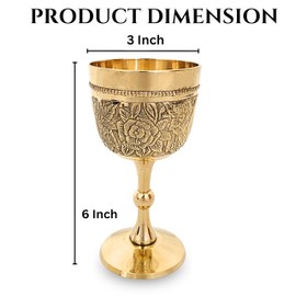 NARRY CRAFT Solid Brass Vintage Chalic Goblet Medieval Handmade Decorative Wine Glass Communion Cup with Royal Embossed Design 7 Oz Pack of 1 Gothic Chalice