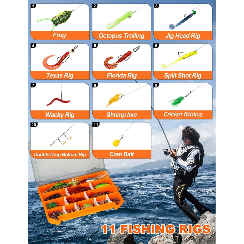 pullther 380 Pcs Fishing Lure Mixed Set, Including Spinner, Casting