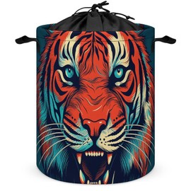 Big Red Tiger Laundry Basket Waterproof Dirty Clothes Basket Freestanding Laundry Hamper Collapsible Tall Clothes Hamper with Handles for Dorm Family Clothes