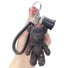 Llavero Oso de Cristal, Llavero Oso de Diamantes,Llavero de Personalidad,Llavero de Juguete de Oso Brillante,Elegante Decoración Colgante de Mochila para Mujeres y Adolescentes (Negro)