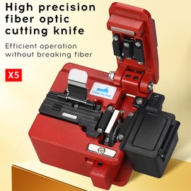 High precision red X5 Optical Fiber Cleaver with waste fiber box 2-in-1 length regulator suitable for hot melt and cold welding with 16 fiber cutting end faces