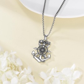 JERWLI Anchor Necklace for Men 925 Sterling Sliver Nautical Pendant Necklace Anchor Jewelry Graduation Gifts for Men Women, Medium, Sterling Silver, No Gemstone