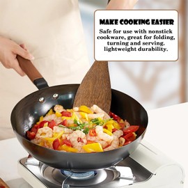 Wooden Spatula Set, 2Pcs Wooden Cooking Utensils for Non-Stick Cookware, 12.8-Inch Long Handle Wooden Spatulas for Frying, Baking & Stirring, Eco-Friendly Wooden Spatulas for Cooking