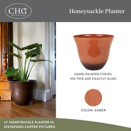 Classic Home and Garden Honeysuckle Resin Planters - Lightweight Indoor & Outdoor Plant Pots - UV-Resistant Plastic Flower Pots - Pot Planters for Flowers & Herbs (13" Orange Ember)