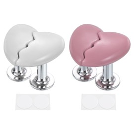 QUARKZMAN Toilet Container Button Toilet Button Push Button Love Heart Shaped Flush Toilet Button Replacement Part for Women Long Nail White Pink Pack of 4