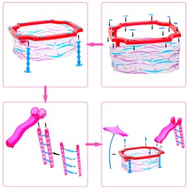 ENOCHT 46 Pcs Doll Pool Playset, Doll Pool with Slide Accessories Includes Mermaid Swimsuit, Beach Umbrella, Chair, Towel, Drink, Swimming Ring and Others Accessories fit for 11.5 inch Girl Dolls