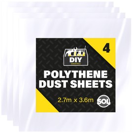 SOL SOL 4pk Polythene Dust Sheets - Large 3.6m x 2.7m Plastic Sheets for Furniture & Painting, Dust Sheeting for Home Renovation, Durable Decorating Plastic Dust Covers