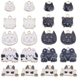 SUNNYCLUE 54 Pieces 9 Types Japanese Style Cat Charm Cat Charm Cute Charm Enamel Pet Parts Alloy Piercing Rabbit Earrings White Cat Necklace Cute Bracelet Rabbit Key Chain Cat Head Metal Parts Cute