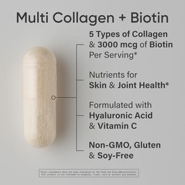 Sports Research® Biotin-Infused Collagen Peptides Complex with Hyaluronic Acid – 5 Multi Collagen Types for Hair, Skin & Joint Support* - Gluten Free · Non-GMO · 90 Capsules