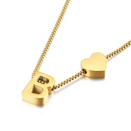 Qings Letter B Gold Plated Love Pendant Necklace Exquisite Heart Fashion Alphabet A-Z Combination as Birthday Gift for Women and Girls