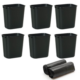 ToiULik 6 Pack Black Small Trash Can with 2 Roll Trash Bags 2 Gallons 8L Plastic Trash Bins Garbage Bin Container for Bedroom Office and Kitchen