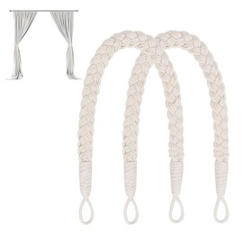 2 Pcs Curtain Tie Backs, Tie Backs Soft Hand Woven Rope Curtain Holdbacks, Natural Cotton Hand Knitting Tie Backs For Curtains, Boho Style Rope Tie Backs for Home & Office Drapery (Beige)