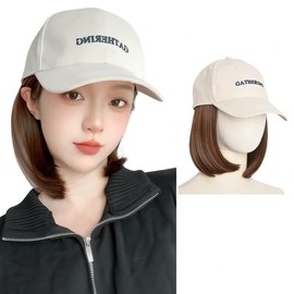 IFLY Wig with Hat, Bob Short Wig Hat One Piece Women's Cap with Hair Wig, Natural, Easy to Wear, Daily Wear, Heat Resistant (Dark Brown 2/33)