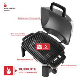 Nexgrill 1-Burner Portable Propane Gas Grill with Lid, Piezo Ignition, 10,000 BTUs, 183 SQ In, Compact Tabletop Grill for Outdoor Cooking, Camping, Tailgating, Gardens, Patios, and More - 820-BC002