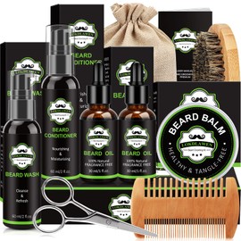 LOKDLAWEN Beard Kit for Men with Beard Wash, Beard Conditioner, Beard Oil, Beard Balm, Brush, Comb, Scissors, Storage Bag, Gifts for Men Dad Husband Boyfriend