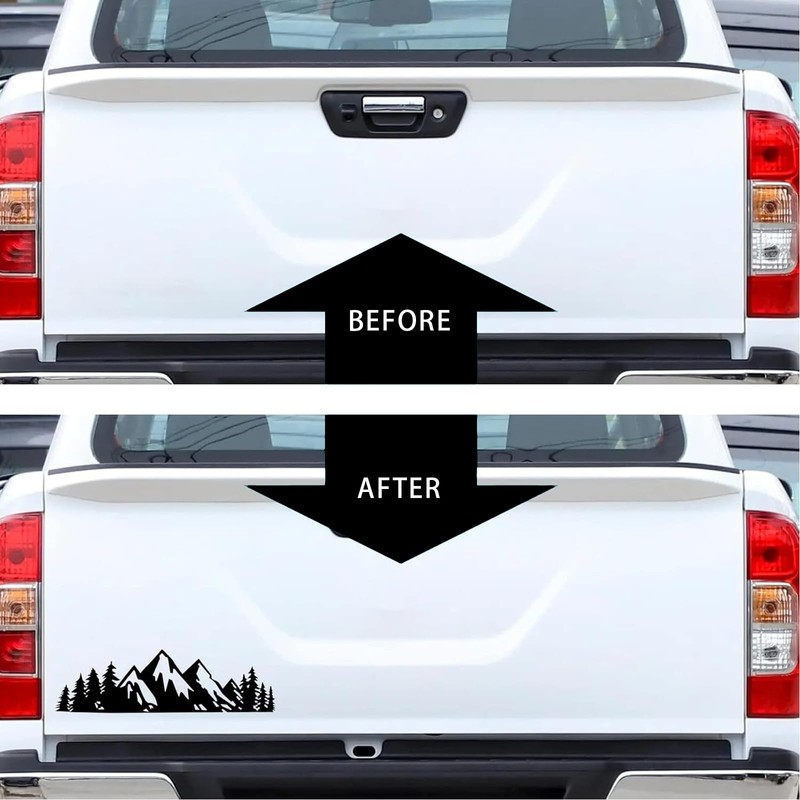Damwot 2PCS Snow Mountain Tree Decal Stickers, Black Vinyl Automotive