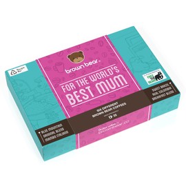 Best Mum Coffee Beans Gift - For The World's Best Mum - 6 Blends in 1 Pack - Light Medium Dark Roast - Brown Bear - All Coffee Machines - Strength 3 4 5 - Mother's Day Birthday Christmas Xmas
