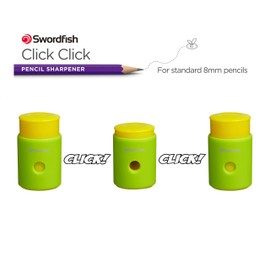 Swordfish ‘Click Click’ Pencil Sharpener with Mess-Free Canister [Pack of 12] Assorted Colours [40332]