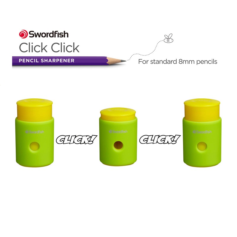 Swordfish ‘Click Click’ Pencil Sharpener with Mess-Free Canister [Pack of
