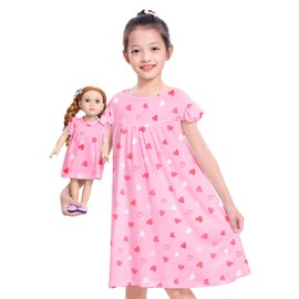 ICOSY Matching Doll & Girls Nightgowns Clothes Girls Pajamas Sleepwear Outfit for Kids and American 18" Girl Doll