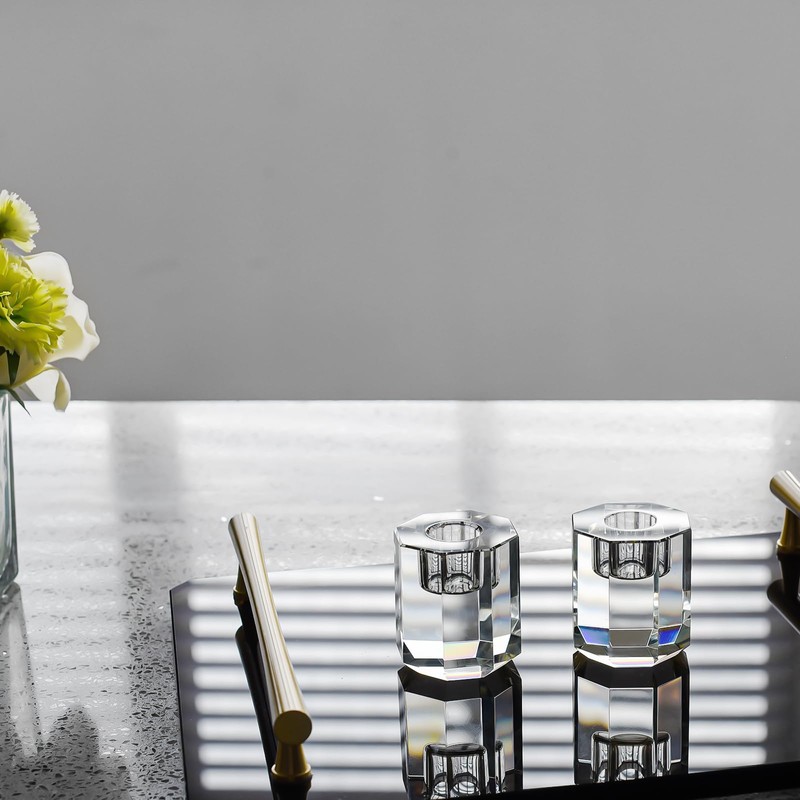 DONOUCLS Crystal Candle Holders Pack of 2, Clear Crystal Tapered